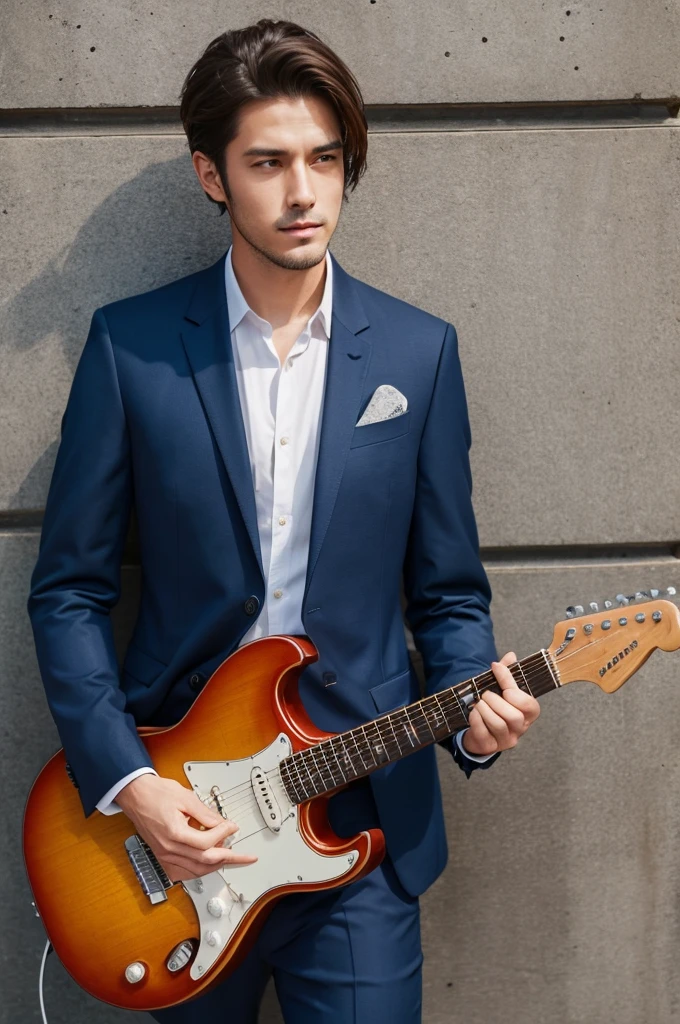 Cool man playing guitar Wearing a suit