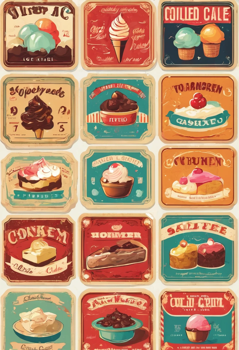 Multiple aligned vintage labels,cute,ice cream,Candy Label