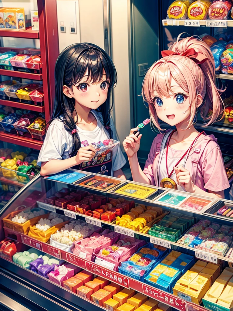 Highest quality,Highest Resolution, buying gachapon at a Japanese candy store during summer vacation,