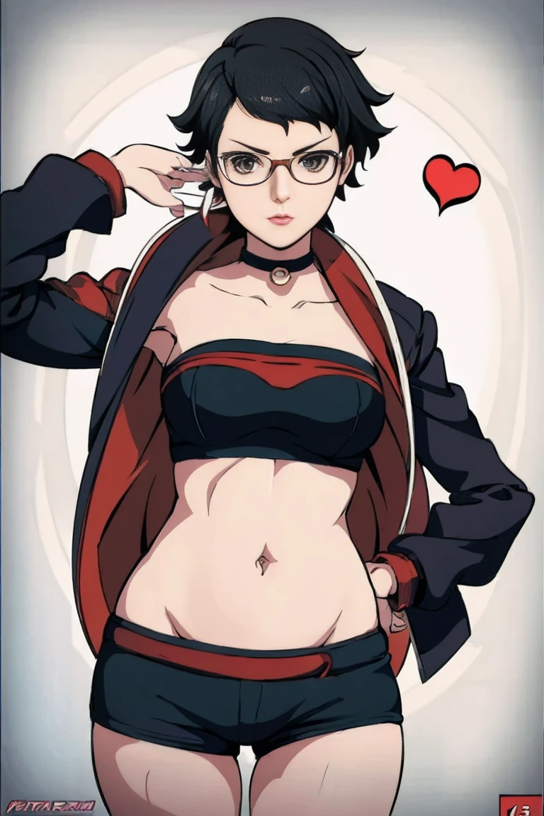 anime girl in a short dress and glasses with a red cape, persona 5 art style wlop, style artgerm, extremely detailed artgerm, ! dream artgerm, ig model | artgerm, female protagonist ๐ :8, realistic anime 3 d style, artgerm portrait, anime styled 3d, realistic anime artstyle ((( same pose showing belly)))