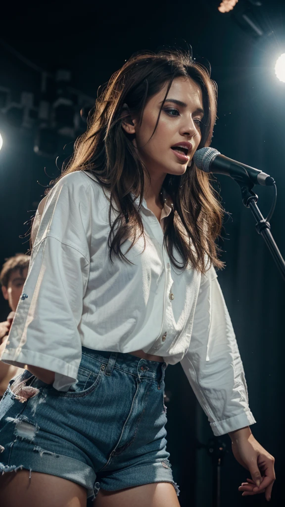 high resolution, hyper realistic, high quality, photo of <lora:tawny_newsome:1> tawny_newsome on stage, singing to a mic, wearing a leather skirt