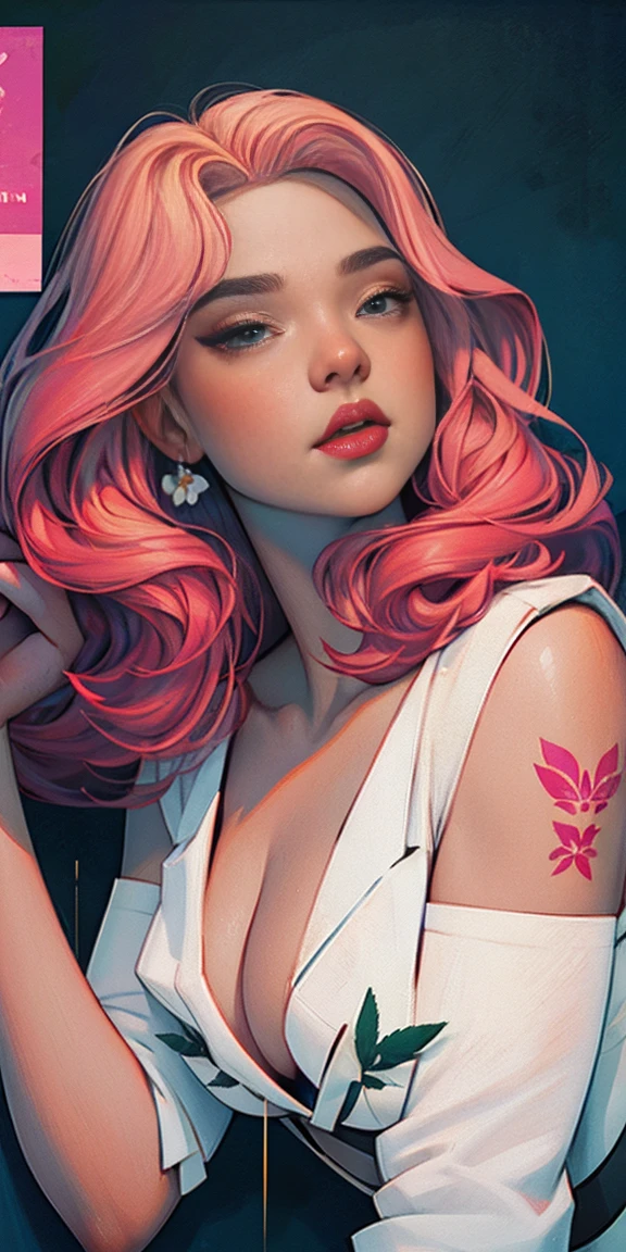 portrait of a girl, near, up close,Background, in a chic expensive interior, multicolored pink hair, mixed-language_SMS,  graffiti, (beautiful and clear background:1.2),, fantastic paintings ,graffit style, highly detail eyes , blond girl, cannabis print, marijuana tattoo, Loving, Love, ultra detail hair, Masterpiece, Best Quality, highly quality, A high resolution, detail enhancement, ((most beautiful image in the world)), Masterpiece, Best Quality, highly quality, A high resolution, detail enhancement, ((most beautiful image ), Shiny red wavy hair, Ultra Chic Transparent Clothing, Erotica, highheels, tights in a mesh Artist Stepan Seich, art by j scott campbell, Artist Guillem March, art by citemer liu, 4k, High Resolution, comic book character, comic, high quality detailed,   style of ::2.0 comix illustration style,tatoon style, highly quality, A high resolution, detail enhancement, 8K, HD, Best Quality, highly quality, A high resolution, detail enhancement, 8K, HDR, sharp-focus, Ultra Detailed, perfect  lighting, Curvy Body, Lush breasts, Curvy hips