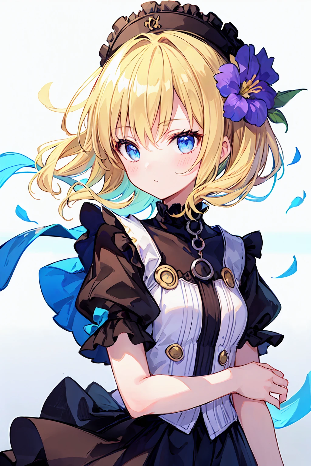 (Highest quality, masterpiece), One girl, Pause, particle, Wind, flower, Upper Body, Simple Background, Looking at the audience, blonde, milky way, beautiful