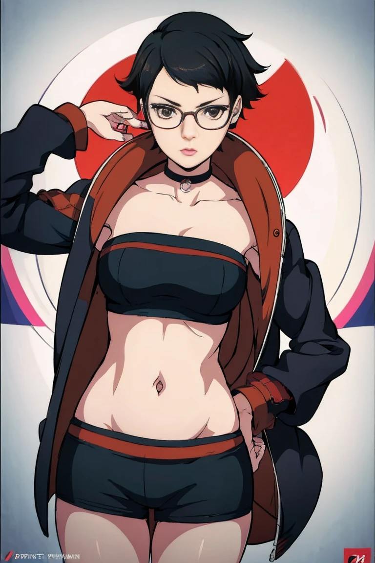 anime girl in a short dress and glasses with a red cape, persona 5 art style wlop, style artgerm, extremely detailed artgerm, ! dream artgerm, ig model | artgerm, female protagonist 👀 :8, realistic anime 3 d style, artgerm portrait, anime styled 3d, realistic anime artstyles() showing belly))