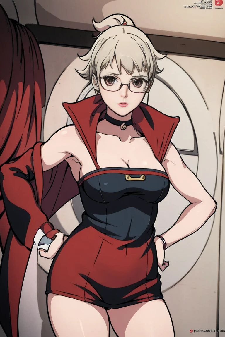 anime girl in a short dress and glasses with a red cape, persona 5 art style wlop, style artgerm, extremely detailed artgerm, ! dream artgerm, ig model | artgerm, female protagonist 👀 :8, realistic anime 3 d style, artgerm portrait, anime styled 3d, realistic anime artstyle ((( same pose showing belly)))(((naked)))