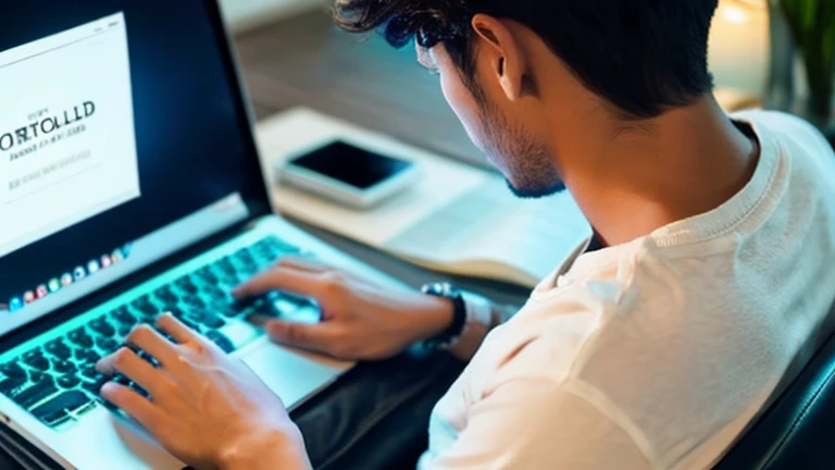 Create an image of a man typing on a laptop。