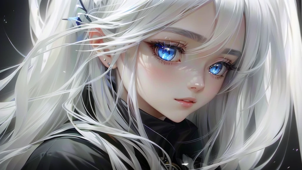 Anime girl staring at something with long white hair and blue eyes, Gray-haired少女, Flowing white hair, detailed Digital anime art, Gray-haired, Gray-haired lady, Detailed portrait of an anime girl, Gray-haired deity, Anime girl portrait profile, perfect Gray-haired girl, Smooth anime CG art, Digital anime art, White hair floating in the air