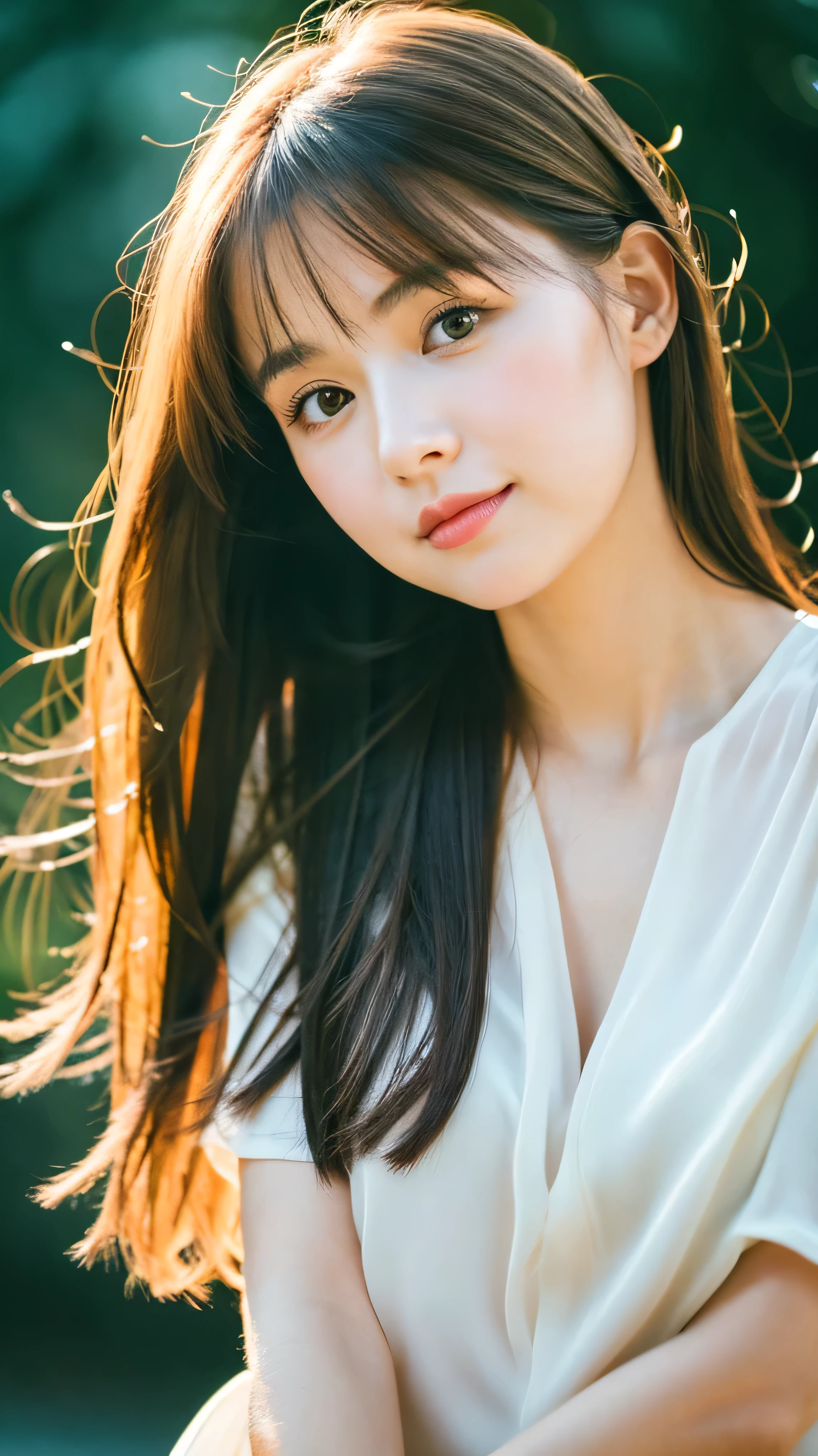 (Random Nationality):1.5, masterpiece, Highest quality, 8K, 20th Generation, (Large Breasts:1.2), cute, alone, sad, close, cute, Girlish, Delicate girl, Pure beauty, RAW Photos, Professional photography, Portraiture, Soft Light, Professional Lighting, Backlight, Upper Body, avert your eyes, Sophisticated, Film Grain, (Eyes and facial details:1.0), Beautiful straight hair, Random length hair swaying in the wind, Silk blouse,