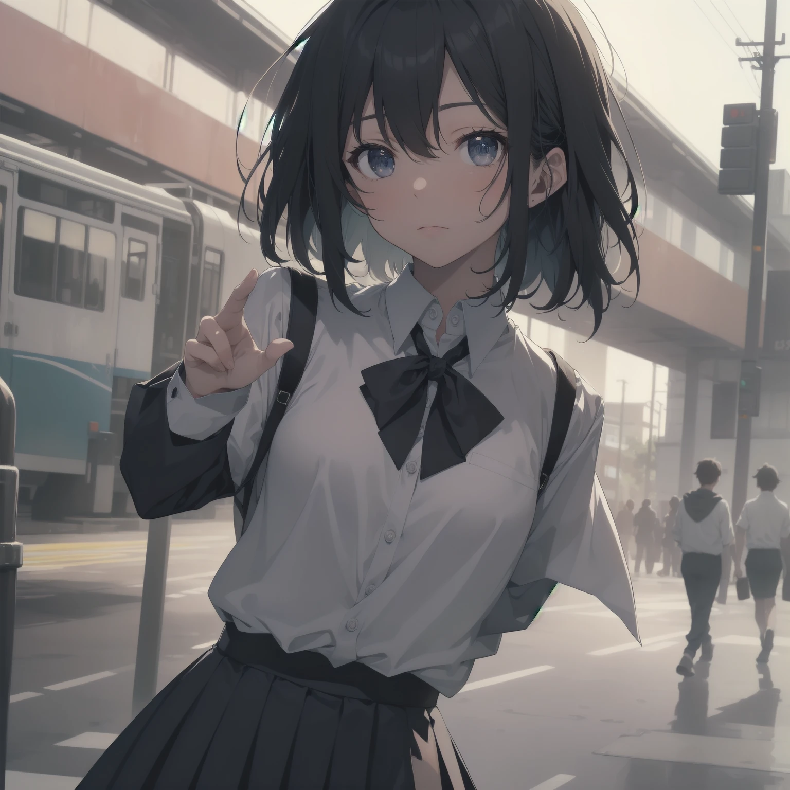 ultra-absurdres-Top quality by artist God, ultra-detailed, high resolution, anime moe artstyle, best anime 8k konachan wallpaper, pixiv contest winner, pool:2810, perfect anatomy,break, 1girl, (Please draw a girl walking sleepily to school alone. )break,(Solo,little female, 13-year-old:1.3),Full limbs, complete fingers,a junior high school student, (very short hair), short cut, flat chest, , small butt, small black eyes, beautiful detailed eyes, well-proportioned iris and pupils, expressive eyes, highres detailed hair, soft expression, salor school_uniform, sailor collar, serahuku, bow, pleated skirt,(Detailed Lighting), (Detailed background), in the School commute route. break,super detailed skin, Best cinematic lighting powered by famous artist, 8k,beauty illustration,photoshop_(medium),very aesthetic,break,((artist:sincos )), artist:clamp ,artist:carnelian ,artist:kantoku ,
