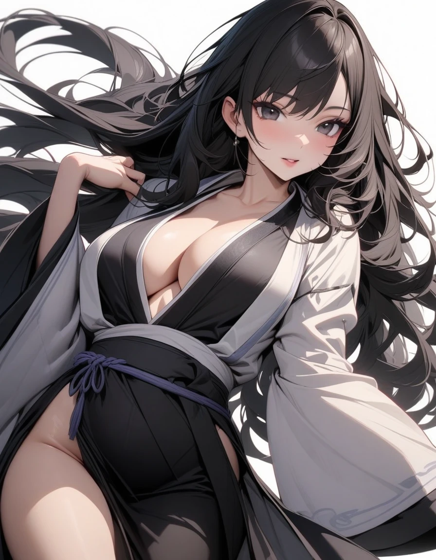 Mature big sister，Black long hair，Sexy Hanfu，Beautiful black eyes，Extremely detailed，high resolution，Simple background