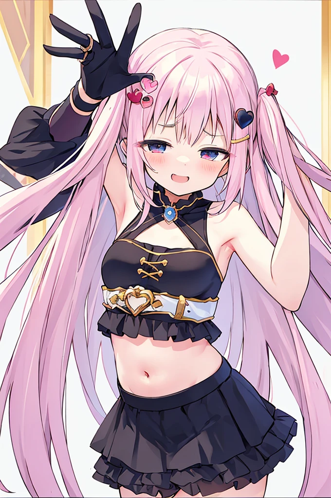 Cute girl with skirt belly punch in the corner of the ring,((masterpiece)),long hair,beautiful white skin、 ((charming))、happy smile、perfect proportions、(((Kickboxing)))、(((Mixed wrestling))), cute woman, baby face, BREAK source_anime, high detail, looking at viewer,POV, large chest, best quality, highly detailed, young face, white background,Droopy eyes,relaxed face,she attacks,frilly skirt,heart hair ornament,twintale hair, best quality, 1girl, solo, nice hands, perfect hands,