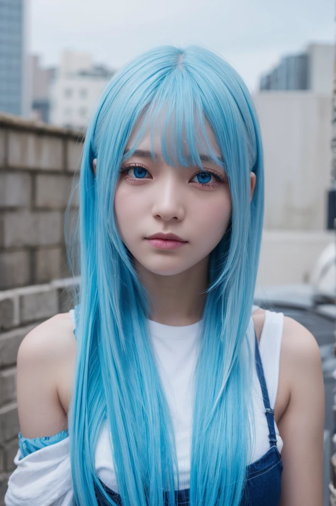 Light blue hair　Women　One eye is hidden