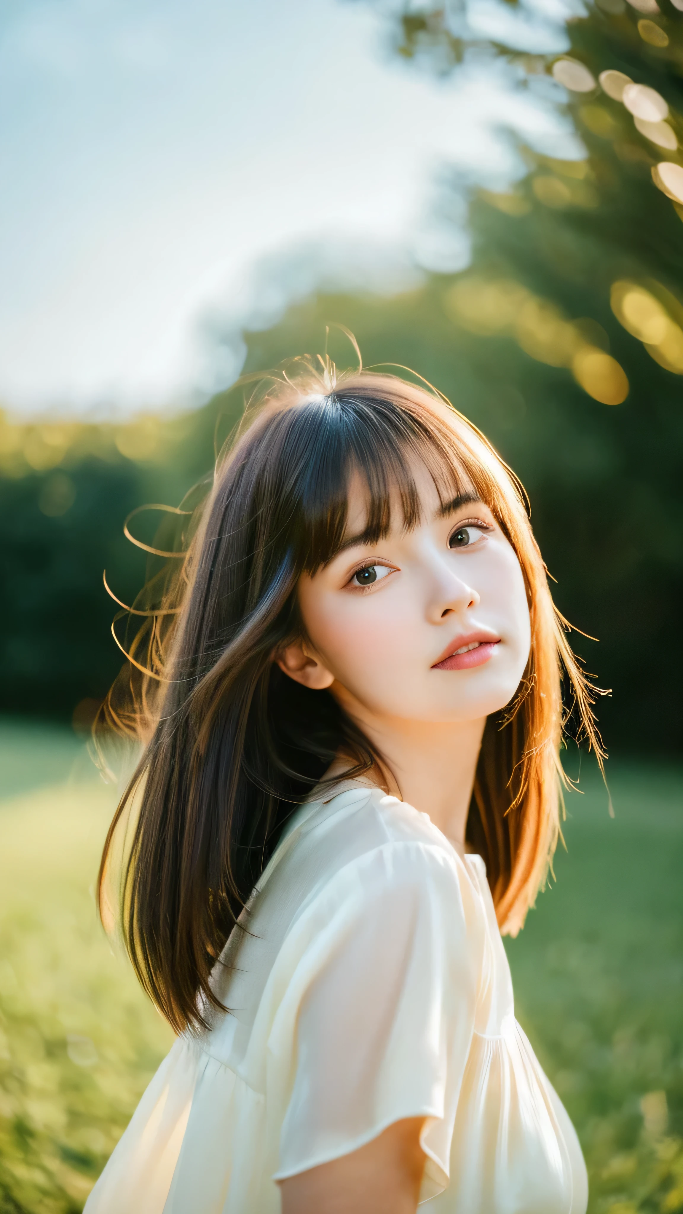 (Random Nationality):1.5, masterpiece, Highest quality, 8K, 20th Generation, (Large Breasts:1.2), cute, alone, sad, close, cute, Girlish, Delicate girl, Pure beauty, RAW Photos, Professional photography, Portraiture, Soft Light, Professional Lighting, Backlight, Upper Body, avert your eyes, Sophisticated, Film Grain, (Eyes and facial details:1.0), Beautiful straight hair, Hair swaying in the wind, Silk blouse, Random hairstyle