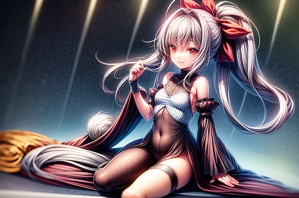 masterpiece, Highest quality,cute, (Super Long Hair),A lot of hair,smile,Two people,((Inside the sleeper express train)),Black Hair,Shake your head,Ponytail or twin tail,Sit down