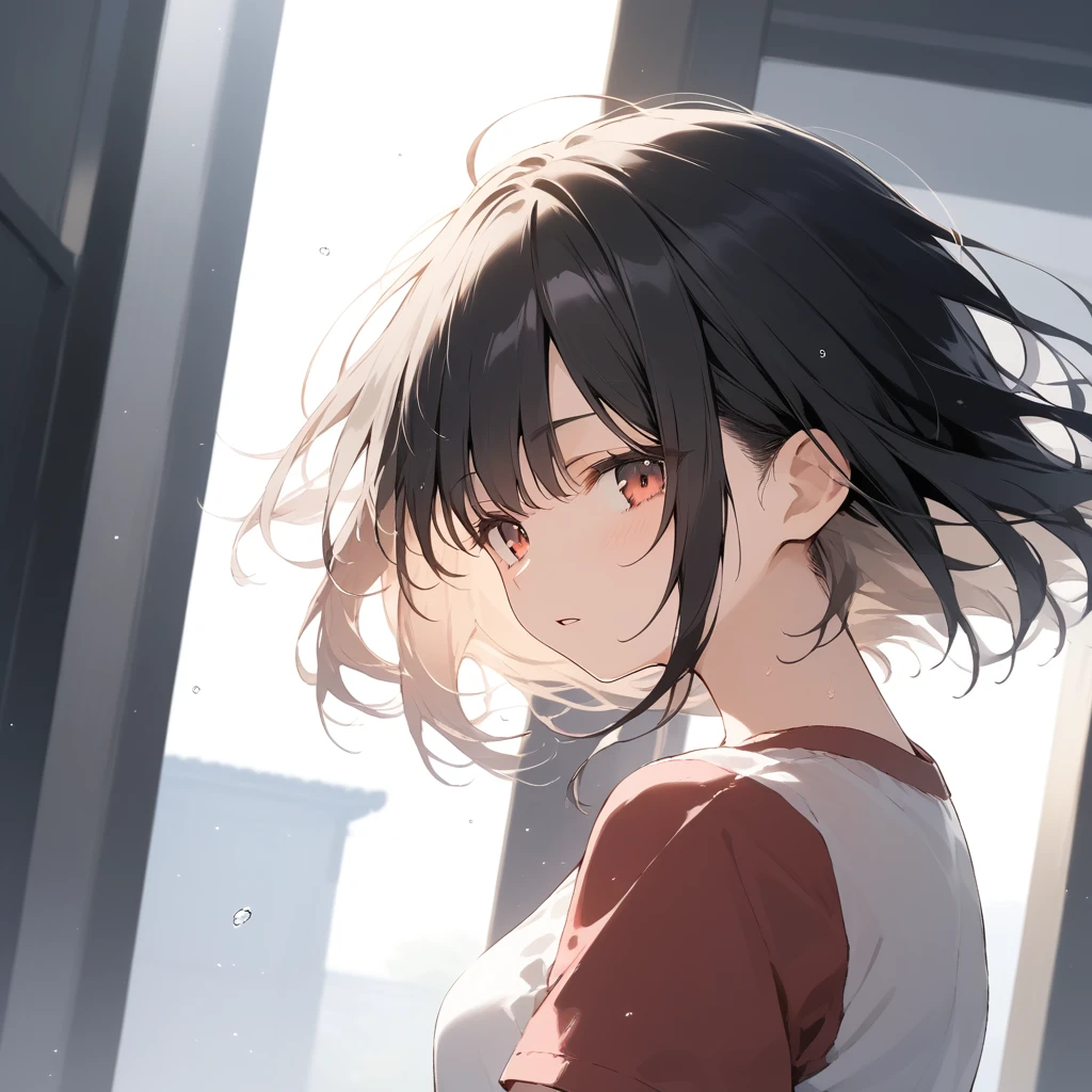 score_9, score_8_up, score_7_up, source_anime, best quality, masterpiece, official art, absurdres, highres, ultra-detailed,waifu2x,Collection: Slice of Life,break,1girl, 15-year-old, short hair, black hair, small breasts, beautiful detailed eyes, well-proportioned iris and pupils, parted lips, beautiful detailed lips, gym uniform, byke shorts, sweat, expressionless, sleepily, School ground, outdoors, wind, break,(clear line illustration:1.2),very high resolution, very aesthetic, super detailed skin, Best cinematic lighting powered by famous artist, 8k, beauty illustration,photoshop_(medium),,(Detailed Lighting),best anime 8k konachan wallpaper, pixiv contest winner,