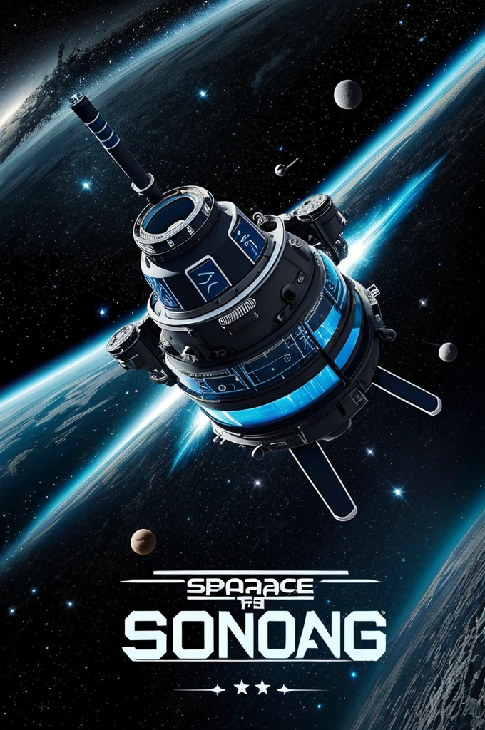 Create a Gachapong image in the style of an outer space spaceship. The letters say Gachapong SS1 in blue, black, and gray.