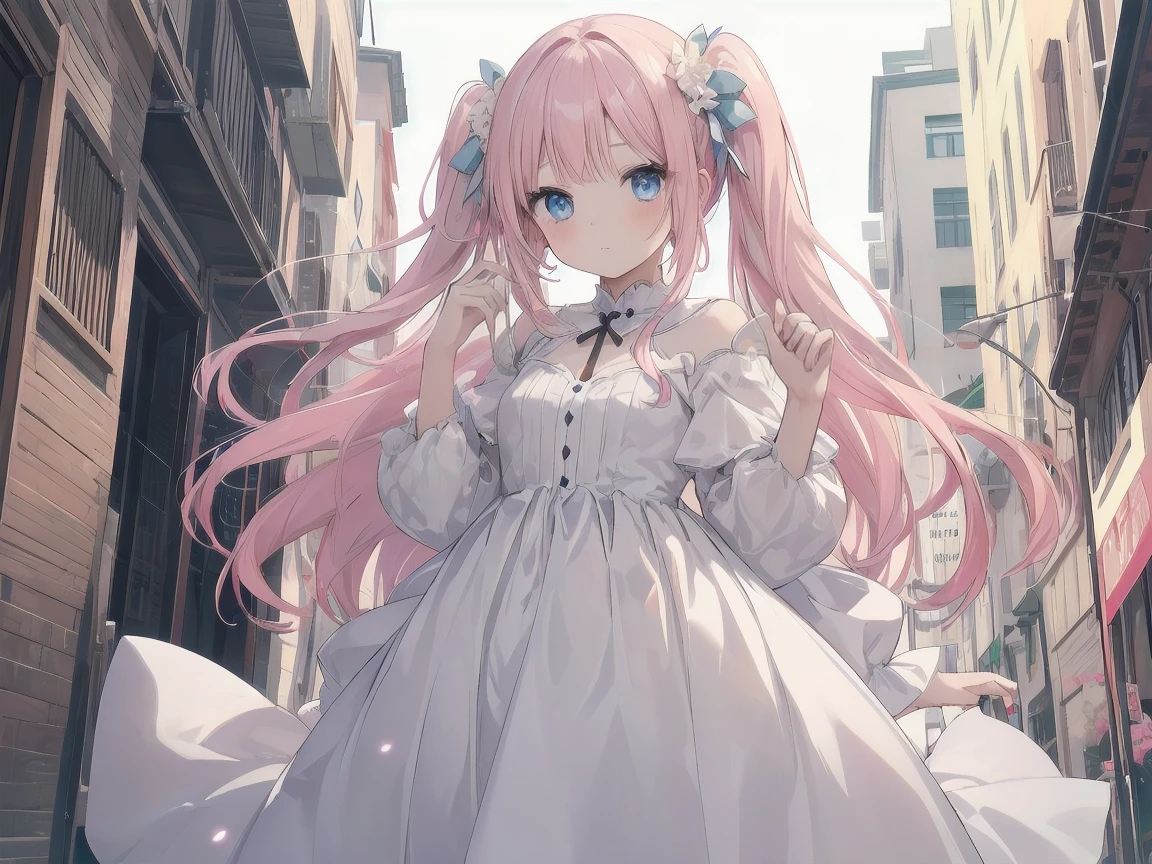Cute Girls、Pink Hair、Long Hair、Light blue eyes、White dress