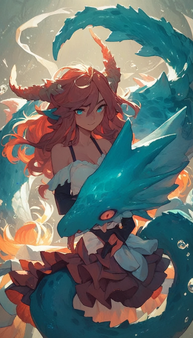 Best quality, Super detailed illustration, Warm colors, perfect lighting, perfect detail ,Cute sea monster girl
