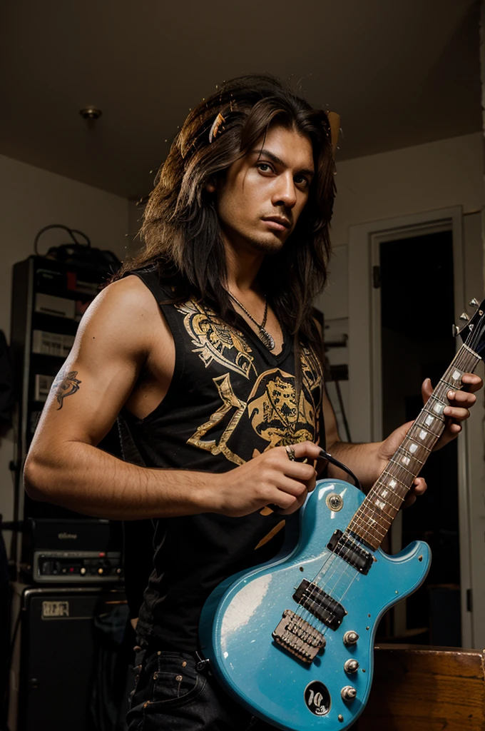 Lion take guitar hero and pose metal