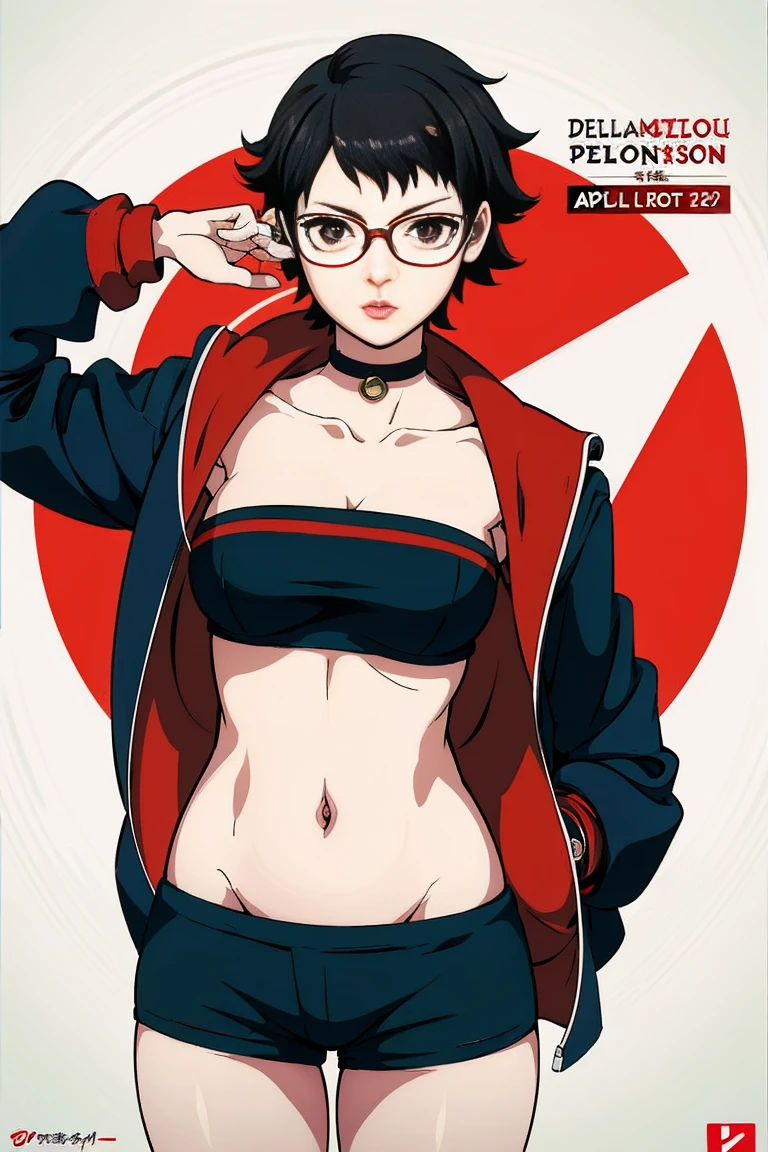 anime girl in a short dress and glasses with a red cape, persona 5 art style wlop, style artgerm, extremely detailed artgerm, ! dream artgerm, ig model | artgerm, female protagonist 👀 :8, realistic anime 3 d style, artgerm portrait, anime styled 3d, realistic anime artstyle ((( same  pose showing belly)))(((naked)))((((no jacket)))