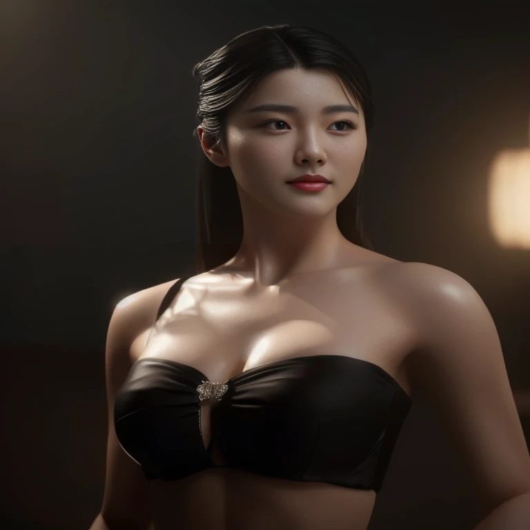 Close-up of woman in black bikini, beautiful south korean woman, gorgeous young korean woman, korean woman, beautiful young korean woman, Argerm ; Real 3D engine, iu lee ji-eun in the role of supervillain, 3D character art rendering 8 k, Korean girl, 8k Argerm bokeh, Realistic 8k digital art staring at the viewer,