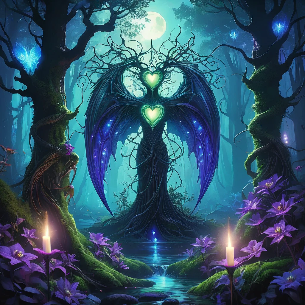 Deep within the heart of the Enchanted Grove, where the trees whisper ancient secrets and the air hums with mystical energy, blooms a plant unlike any other. Its petals shimmer with hues of midnight blue and iridescent silver, emitting a faint glow that illuminates the shadowed undergrowth around it. Known to the forest's inhabitants as 'Nightshade's Embrace,' this rare and mysterious plant is said to hold the key to unlocking forgotten magic and altering the fabric of reality itself.
Legends abound about the origins of Nightshade's Embrace—a tale of star-crossed lovers whose forbidden romance sparked a curse that transformed their souls into intertwining vines, forever bound to the enchanted forest. Those who dare to seek the plant must navigate treacherous paths lined with thorns that whisper of forgotten dreams and the echoes of lost souls.
In a realm where alliances are forged in shadows and betrayal lurks behind every verdant leaf, a determined herbalist or an intrepid adventurer ventures into the Enchanted Grove. Drawn by tales of its healing properties or the promise of unlocking arcane knowledge, they must unravel the forest's mysteries and confront the guardians that protect Nightshade's Embrace.
As they journey deeper into the heart of the forest, they encounter enchanted creatures and spectral guardians who test their resolve and challenge their beliefs. Will they harness the power of Nightshade's Embrace to mend a fractured kingdom, or will they succumb to the allure of its dark magic and become ensnared in a web of ancient curses and forbidden desires?
In this tale of dark fantasy where magic blooms amidst the shadows, the quest for Nightshade's Embrace becomes a journey of self-discovery and redemption, where the choices made amidst the tangled roots of destiny will shape the fate of all who dwell within the Enchanted Grove."
