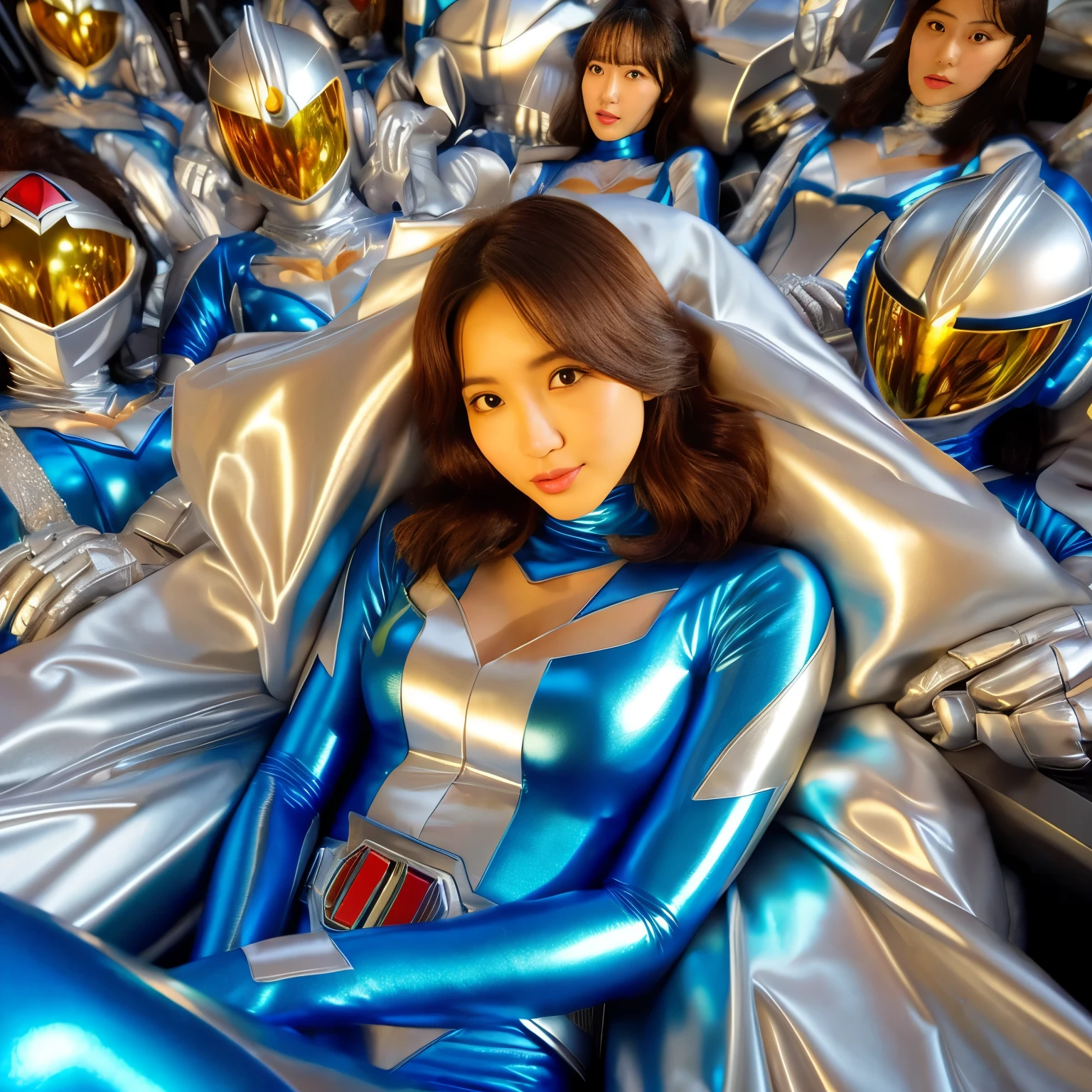 best image quality、Super high resolution、(realism:1.4)、Korean beauty star、The most beautiful KPOP star、horny face、Horny Korean makeup、erotic expression、A body that makes you want to touch it、erotic photos、((Realistic shiny satin fabric texture、High-gloss stretch satin fabric that is smooth and smooth to the touch.、The drape of the curved part of the shiny satin fabric、strong shiny costume、The smooth and beautiful quality and luster of the costumes、A shiny costume made of high-quality satin fabric with high density.、Smooth to the touch oil light liang ultra-class battleship skin coat COS、Super SentaiWomen&HeroineSuit、Texture of costumes that satin fetishists respond to、Thin, glossy stretch satin fabric)),8K photo quality