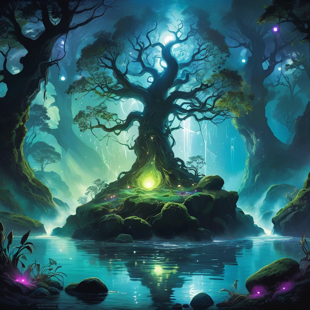 depicting a small, adorable creature nestled among the moss-covered rocks of a dark, mystical river. The creature, with fur as black as night and eyes that gleam with a hint of ancient wisdom, exudes an aura of innocence amidst the foreboding atmosphere of the enchanted forest surrounding it.
The river itself reflects the eerie glow of bioluminescent plants and mysterious runes etched into nearby stones, casting a surreal light on the scene. Shadows dance playfully around the creature as it delicately sips from the clear, magical waters, its small form blending harmoniously with the ethereal beauty of its surroundings.
In the background, ancient trees with twisted branches reach towards a starlit sky, their gnarled roots partially submerged in the river's edge. Wisps of mist curl around the trunks, adding an element of mystique to the enchanting tableau.
Capture the juxtaposition of innocence and darkness, beauty and danger, in this AI-generated artwork that transports viewers into a realm where mythical creatures and arcane energies converge in a tapestry of dark fantasy."