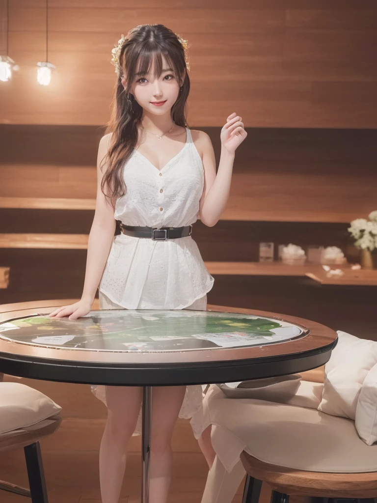 (8k, 超A high resolution,Ultra-high resolution、RAW Photos、 highest quality, Tabletop:1.5)、Japanese girl's life々Beautiful portrait、超A high resolution、highest quality、 (Big Breasts、Proudly:1.3)、{Hide all breasts}((((White blouses with emblem、Blue tie、Plaid miniskirt:1.4)、(Dressing room:1.2) break (Natural skin texture、Detailed skin、Hyperrealism、Ultra Sharpness)、Intricate details、Depth of written boundary、Sexy adult woman、Short black hair、Tight asasterpiece、highest quality、High Detail))、(Photorealistic:1.4)、solo、Close your mouth、Smile happily、Big eyes、clear double eyelids、Eyelashes、Long neck、Absolute area、Beautiful collarbone、Perfect Face、Thin lips、Small Face、(Staring at the audience、Eye highlights、Light brown eyes、Lip gloss)、(From the side:1.2),((full figure supermodel standing, entire body in frame))、fullbody shot,((Loosely inward wavy hair:1.2)),((Gold Necklace_Large earrings:1.2)),((Extra long brown hair:1.2))