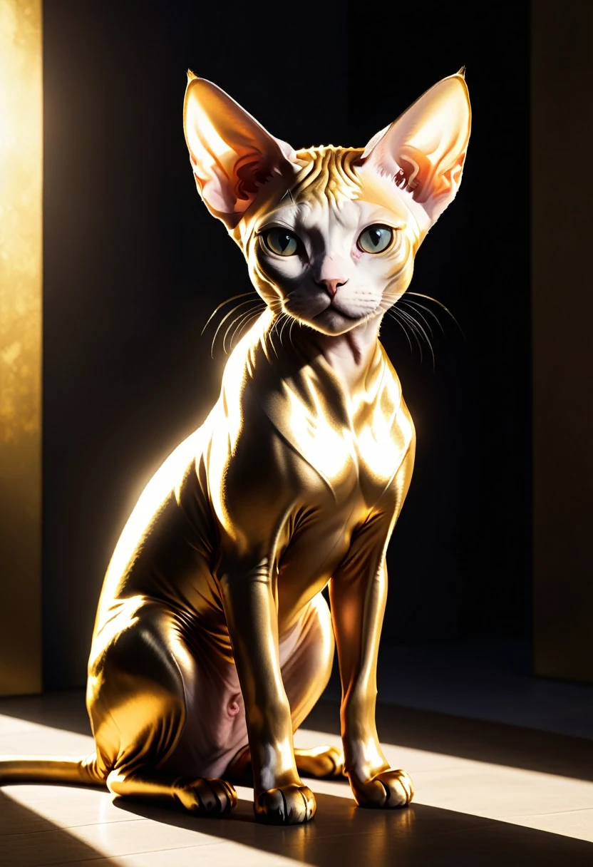 Sphynx Cat, Gold and cosmo, Isabelle, Okumura Masanobu, Ross Tran, beautifully backlit, dramatic lighting, aesthetic, very inspirational, arthouse