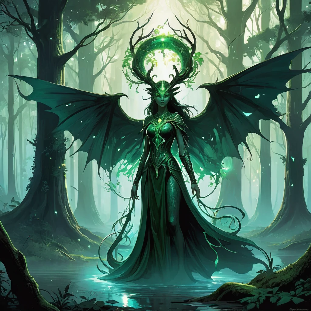 In the depths of the ancient Shadowwood Forest, where the trees loom like titans and the air is thick with enchantment, dwells an enigmatic being known as Seraphina. Half serpent, half human, Seraphina navigates the tangled undergrowth with a grace that belies her eerie appearance—her lower body coils sinuously on the forest floor while her upper body, adorned with scales that shimmer like moonlight, rises to meet the canopy's shadows.
Feared by villagers as a harbinger of ill omens and revered by druids as a guardian of nature's balance, Seraphina embodies the dualities of beauty and danger that define the forest's essence. Her eyes, a mesmerizing blend of amber and emerald, hold secrets that echo with ancient wisdom and untold sorrow.
When a darkness creeps through the forest, corrupting its flora and twisting its creatures into malevolent forms, Seraphina becomes embroiled in a quest to uncover the source of this blight. Alongside an unlikely companion—a brave young huntsman or a scholarly mage burdened by a tragic past—she delves into forgotten ruins and confronts spectral guardians that guard long-buried truths.
As they unravel the mysteries of Shadowwood, they discover that the darkness plaguing the forest is but a symptom of a greater evil stirring in the realm. Seraphina must confront her own conflicted nature and harness her unique gifts—a blend of serpentine agility and human intellect—to protect the forest she calls home and prevent the encroaching shadows from devouring all that she holds dear.
In a world where alliances shift like the shadows and magic pulses through every leaf and root, Seraphina's journey becomes a testament to resilience, sacrifice, and the enduring power of hope in the face of darkness in this medieval dark fantasy."