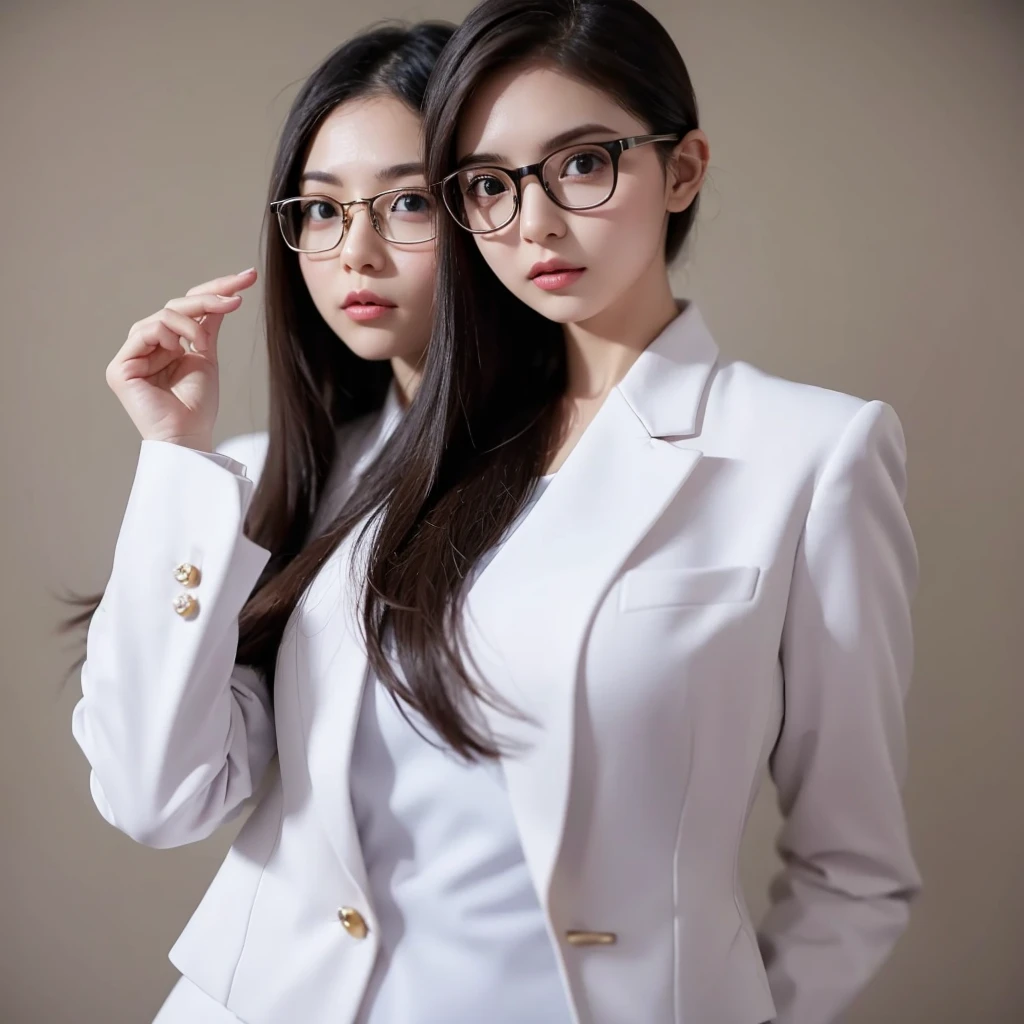 Working Women,wear glasses,Wear formal clothes,Background white,Introducing gesture