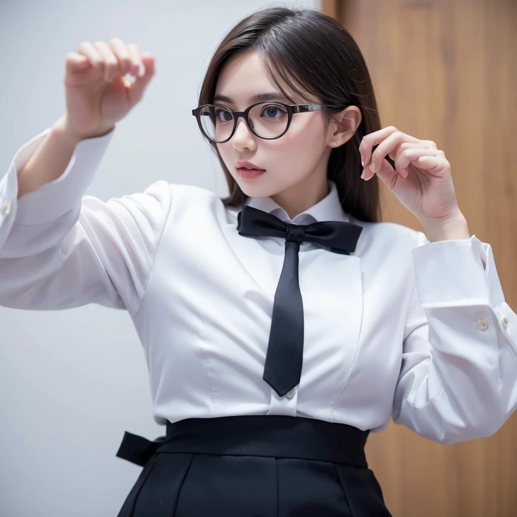 Working Women,wear glasses,Wear formal clothes,Background white,Introducing gesture