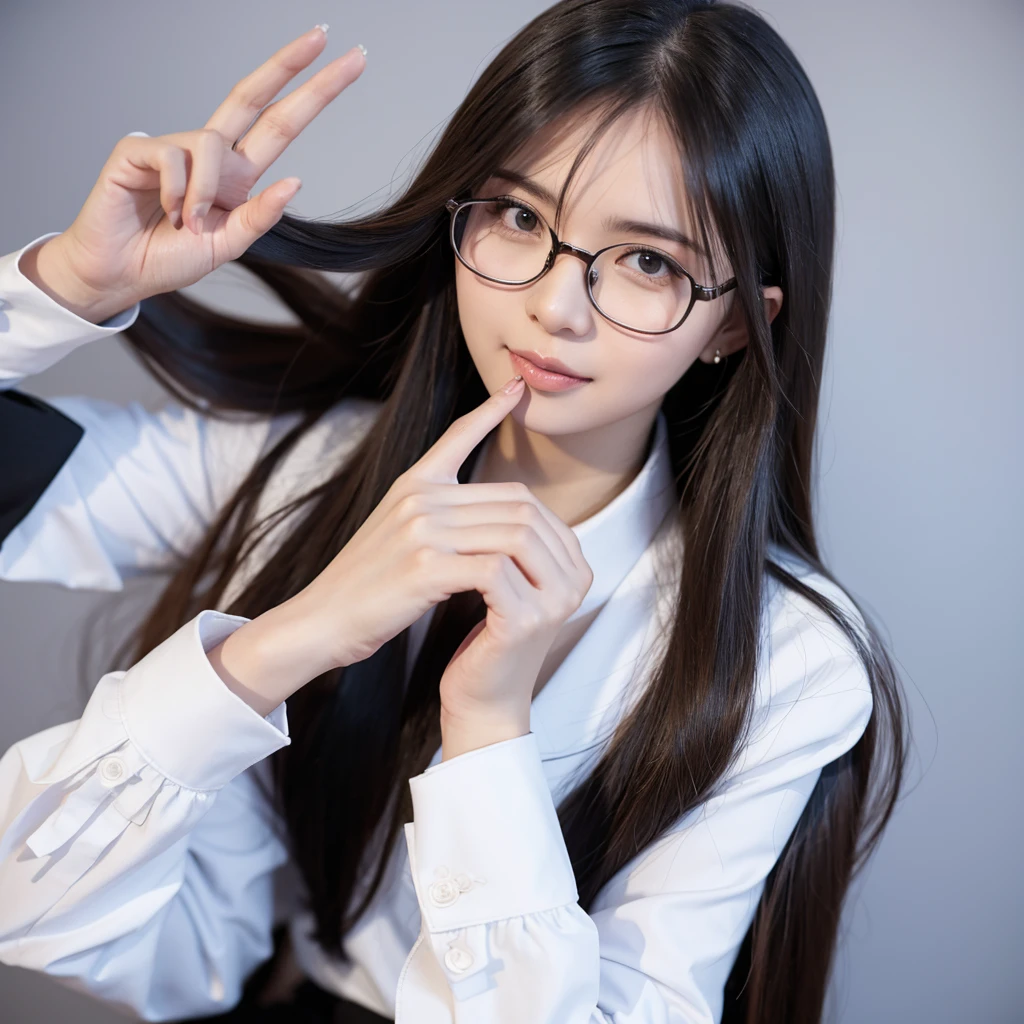 Working Women,wear glasses,Wear formal clothes,Background white,Introducing gesture