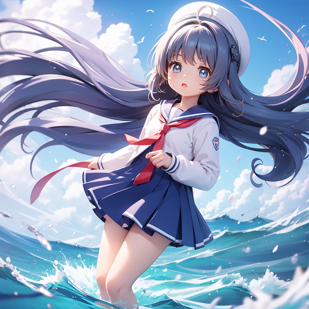 Semi-transparent one-piece sailor uniform、、Yotto Harbor、Highest quality、the wind is strong