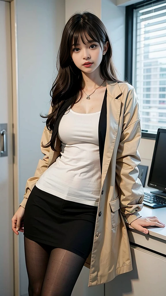 8K Ultra HD, high quality , Beautiful woman ,, White skin, 青White skin、E Cup、Show your face,、 Sexy Body, Office Lady、In the hospital、Long tight skirt、black tights、Wearing a jacket、Super big butt、With bangs、Straight Long Hair、Brown Hair、I&#39;m not wearing pants、Nipples are erect、Show inside the skirt