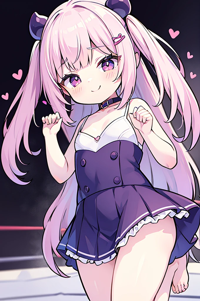 Cute girl with skirt belly punch in the corner of the ring,((masterpiece)),long hair,beautiful white skin、 ((charming))、happy smile、perfect proportions、(((Kickboxing)))、(((Mixed wrestling))), cute woman, baby face, BREAK source_anime, high detail, looking at viewer,POV, large chest, best quality, highly detailed, young face, white background,Droopy eyes,relaxed face,she attacks,frilly skirt,heart hair ornament,twintale hair