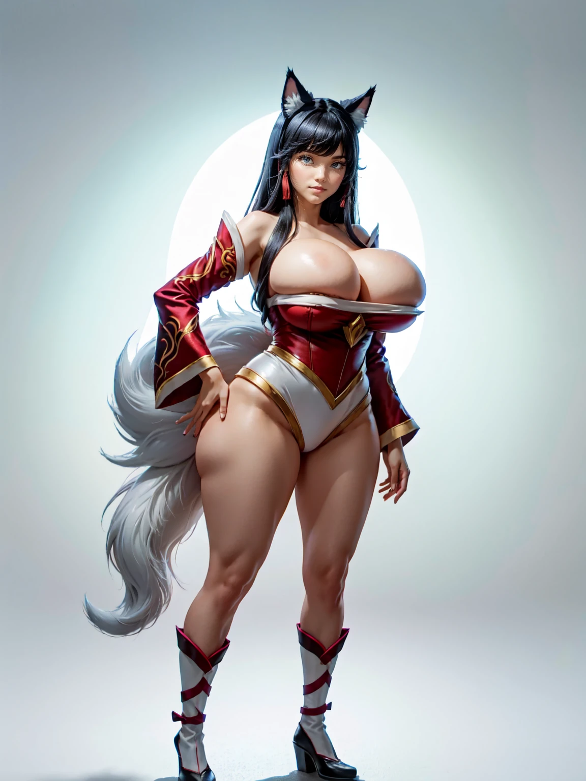 anime girl with white hair and black dress with white cat ears, white - haired fox, portrait of ahri (League of legends), onmyoji portrait, ahri (League of Legends), fox nobushi, white fox anime, beautiful anime catgirl, onmyoji detailed art, white haired deity, ayaka genshin impact, onmyoji, a beautiful fox lady, white fox girl, white hair (large breasts, thick thighs, wide hips),(((full body))) , (((sexy pose, model pose, standing pose)))