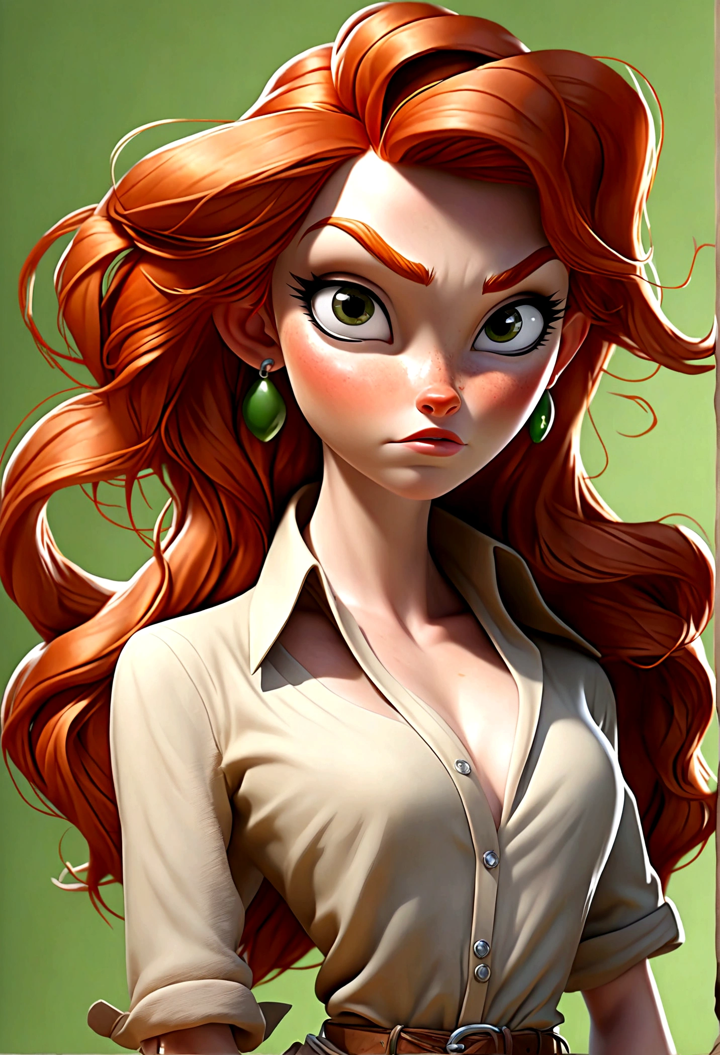 (Best Quality, high resolution: 1.2), ultra detailed, (realist: 1.47) redhead, medium red hair, green eyes, , 25 years, whole body, With thong and cropped cowgirl style.