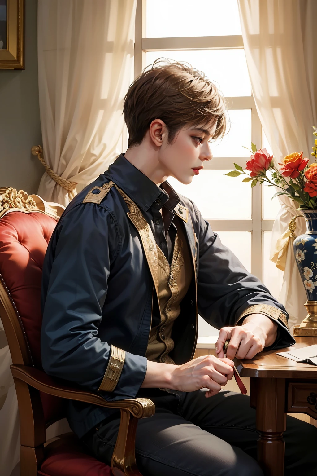 ((Highest quality)), ((masterpiece)), (detailed), male, sexy, mysterious, profile