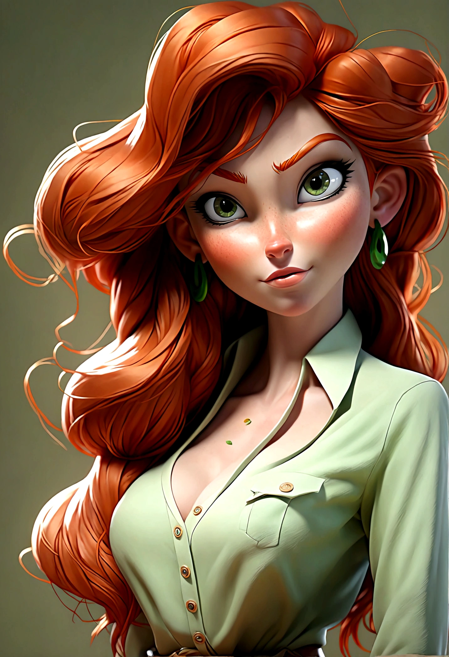 (Best Quality, high resolution: 1.2), ultra detailed, (realist: 1.47) redhead, medium red hair, green eyes, , 25 years, whole body, With thong and cropped cowgirl style.sexy,suggestive,seductive face
