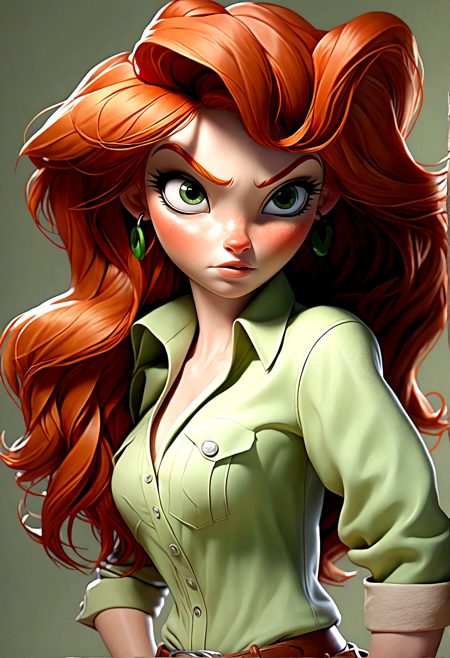 (Best Quality, high resolution: 1.2), ultra detailed, (realist: 1.47) redhead, medium red hair, green eyes, , 25 years, whole body, With thong and cropped cowgirl style.sexy,suggestive,seductive face