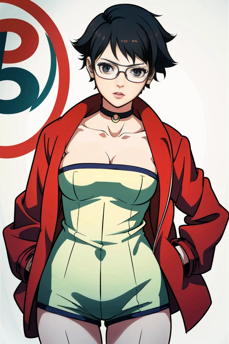 anime girl in a short dress and glasses with (((half  visible)))), persona 5 art style wlop, style artgerm, extremely detailed artgerm, ! dream artgerm, ig model | artgerm, female protagonist 👀 :8, realistic anime 3 d style, artgerm portrait, anime styled 3d, realistic anime artstyle ((( same  pose showing belly)))(((naked)))((((no jacket)))