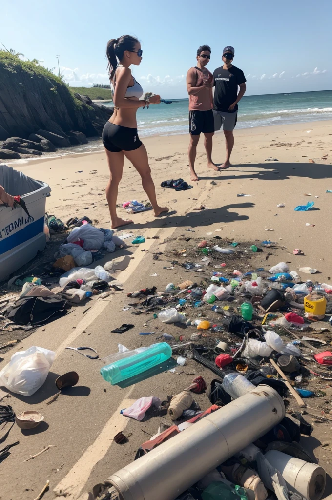 People collecting trash from polluted beaches in a reality show challenge