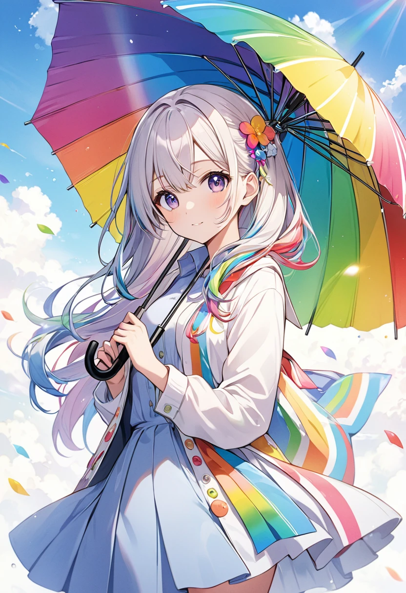 Anime girl, a girl with a rainbow umbrella