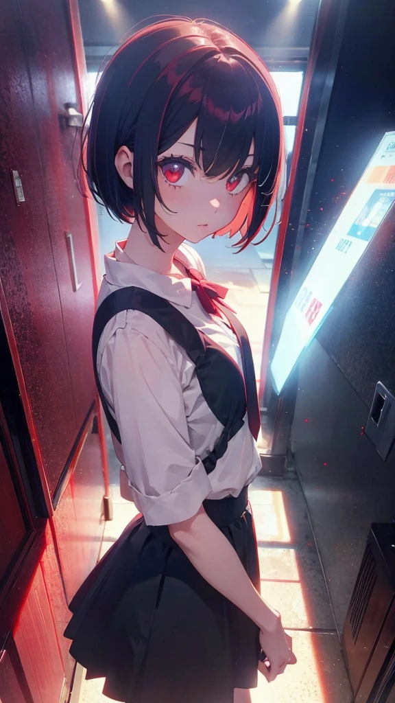 girl with short bob hair,Red eyes ,A shining heaven,Walking in heaven