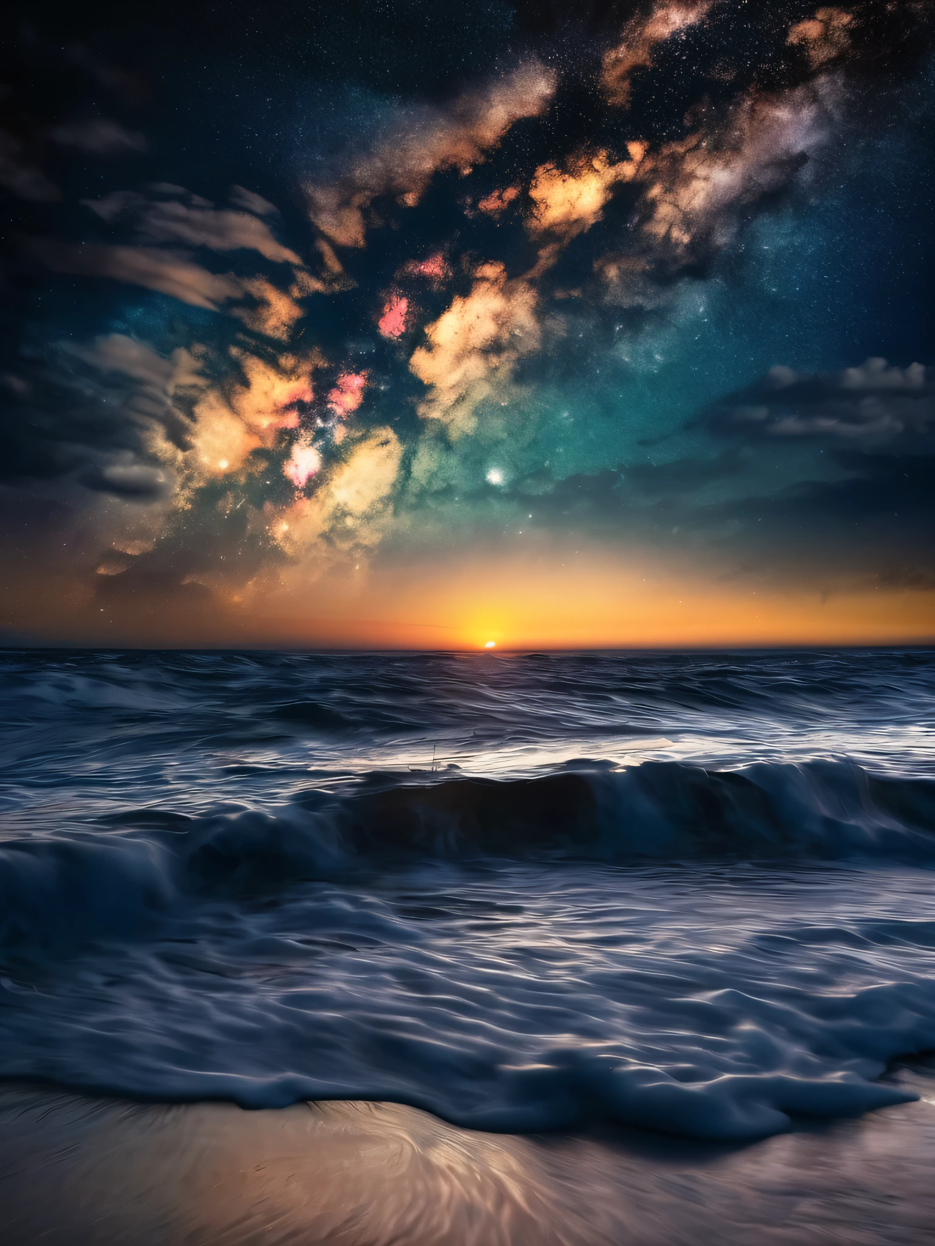 water, Ocean, Dark Sky, sunset, Milky Way