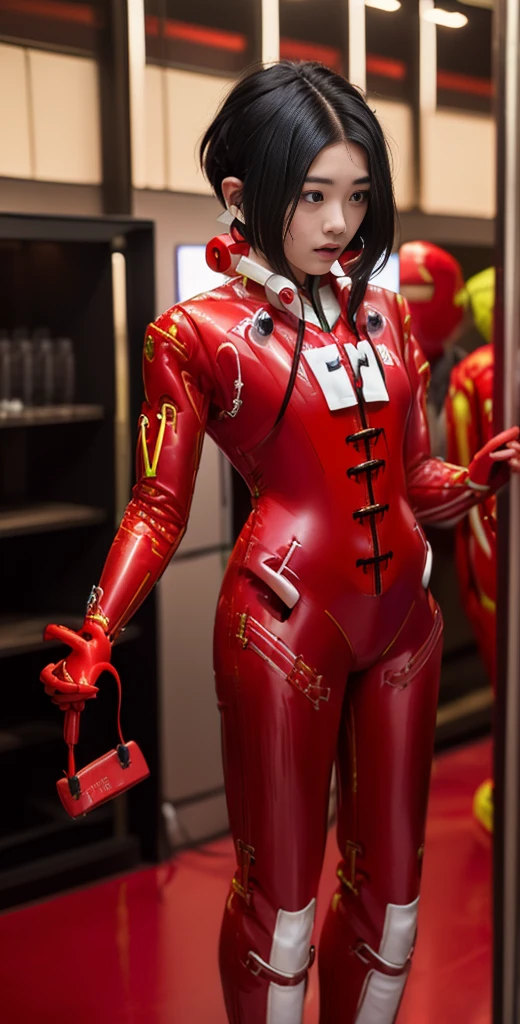 （8k、Raw photography、highest quality、masterpiece：1.2),(Black-haired、Very short hair:1.8),(Twin tails:1.2)、View Audience,Viewed from the front,erotic,白いskin,(wearing a red plug suit:1.9)、()、(Clothing that emphasizes the shape of your chest、Publish one'skin:1.5)、( :1.4)、Slim figure、Ultra-high resolution,beautiful,beautiful fece,(one person、No background:1.9),whole bodyボディー,Japanese women,（Photorealistic：1.37）、Photon Mapping,reality、(Baby-faced and cute: 1.0)、(Cute Smile: 1.7)、(With a round face: 1.7)、Radio City、Physically Based Rendering、Depth of field rally background、photograph, (I can see your knees、High Leg、Thigh close-up:1.8),（:1.4）,whole body、Super quality