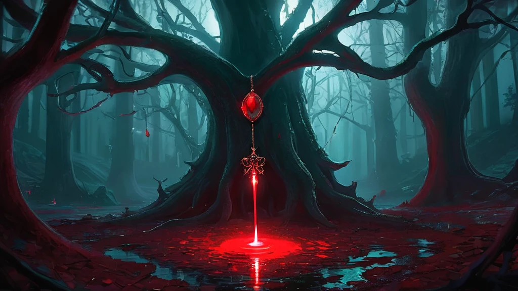 As you traverse the shadowy forest path, a glint catches your eye amidst the fallen leaves: a pendant fashioned from a dark, gleaming substance. Upon closer inspection, you realize it's a necklace adorned with tiny vials filled with crimson liquid. Whose blood is this? Why was it left here, abandoned and mysterious? Write about the origins of the blood necklace and the unsettling discoveries it leads to."