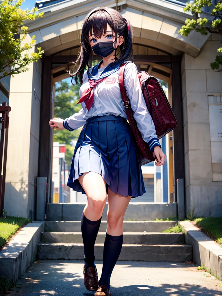Highest quality,Highest Resolution,A high school girl coming out of a Japanese school gate,